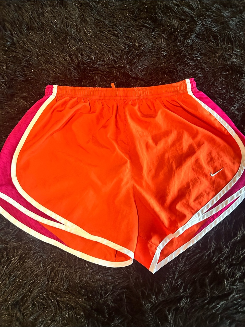 Nike Women's Bright Orange Running Shorts with Pink Side Panels